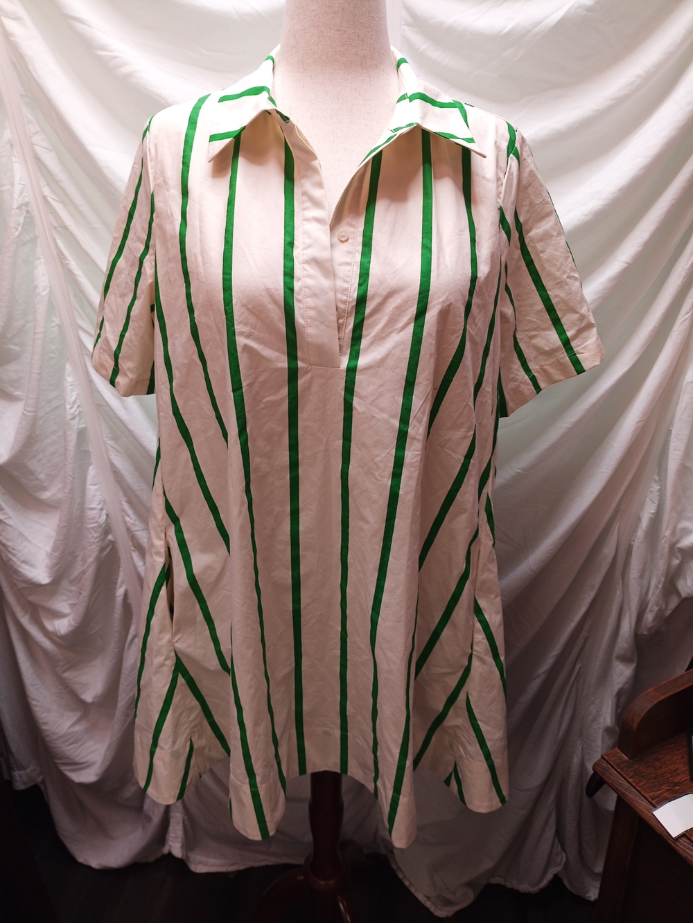 English Factory Cream Mini Dress with Green Vertical Stripes